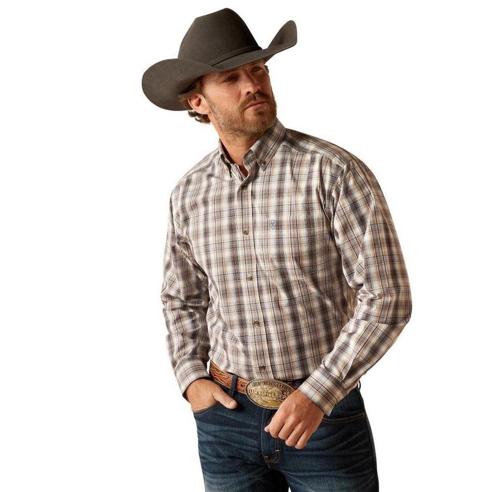 Ariat Pro Series Casen Classic Fit Shirt in a brown plaid long sleeve XXL